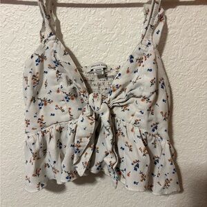 American Eagle Floral Crop Top with Tie-Front